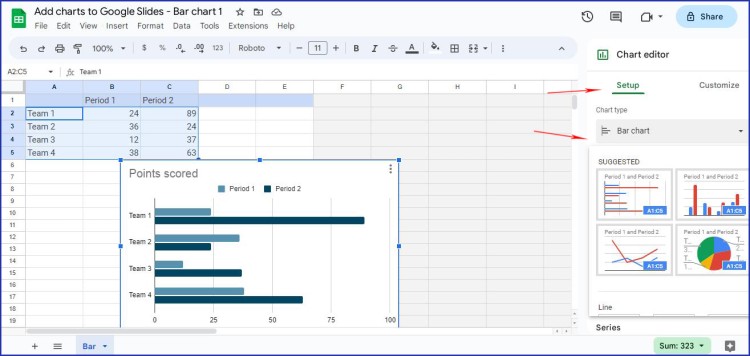 Find this useful tutorial about creating charts in Google Slides ...