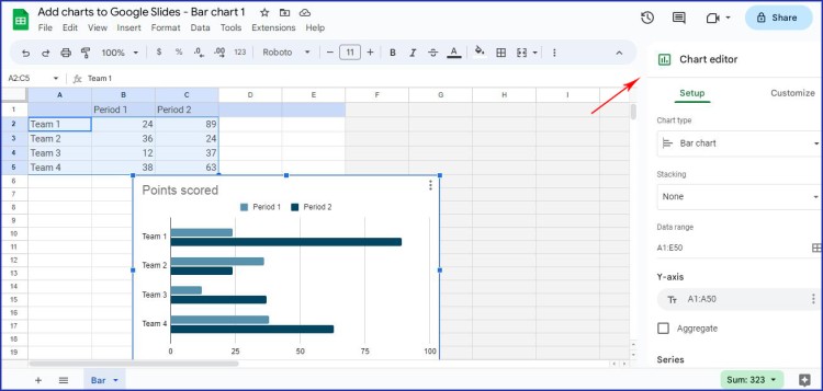 Find this useful tutorial about creating charts in Google Slides