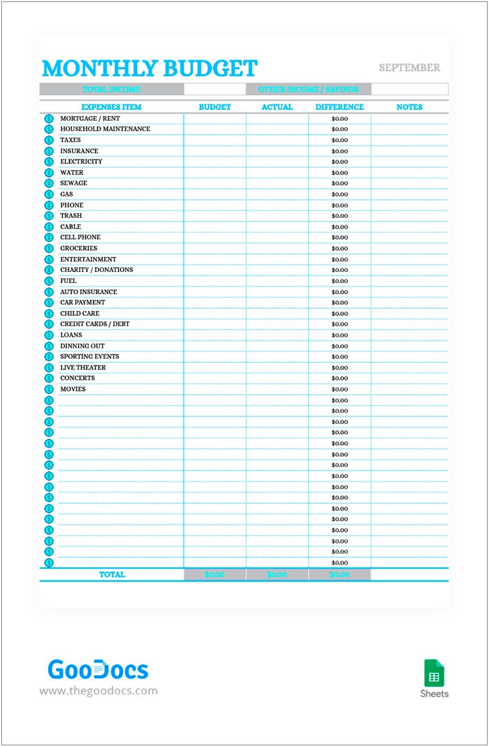 30+ Free Google Sheets Personal Budget Templates | TheGooDocs.com