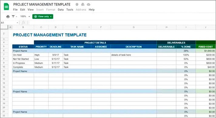 Read our Selection of Project Management Templates in Google Sheets