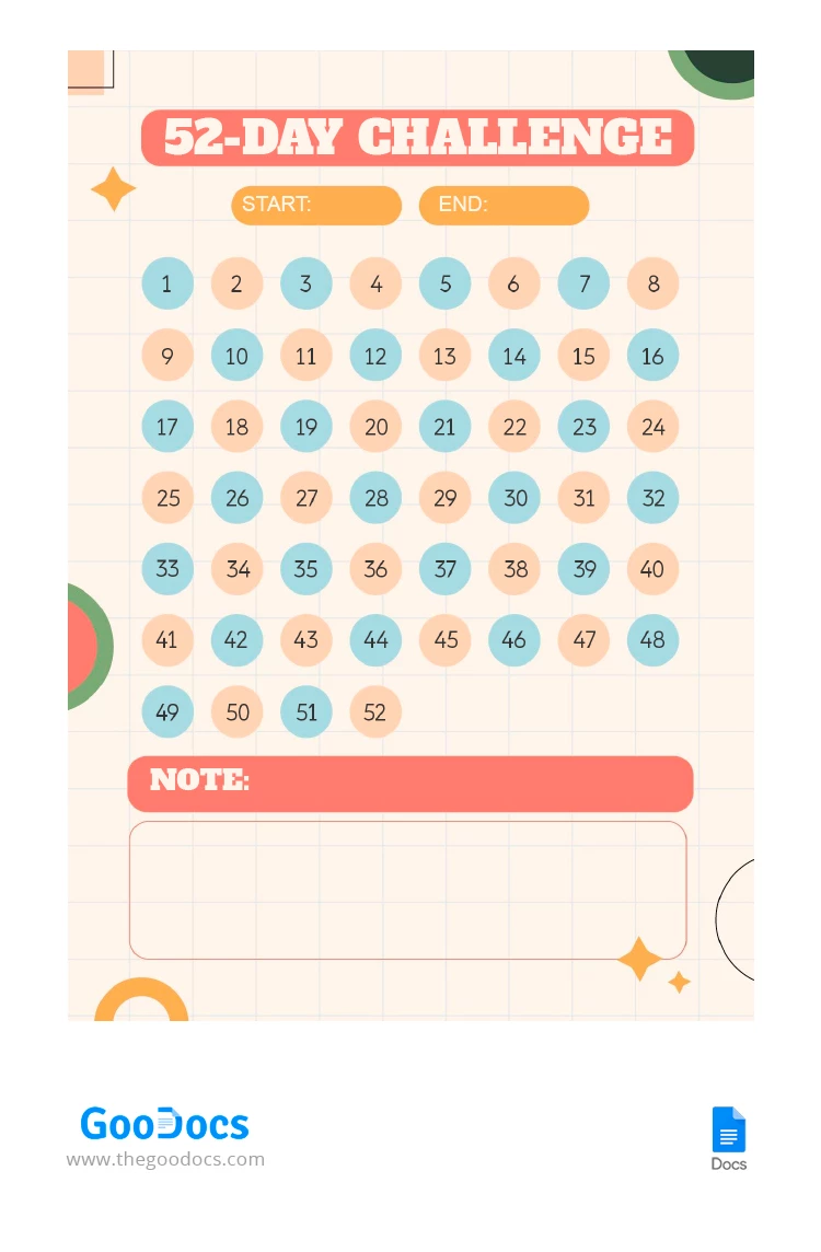 52-TAGE-HERAUSFORDERUNG-Arbeitsblatt - free Google Docs Template - 10067205