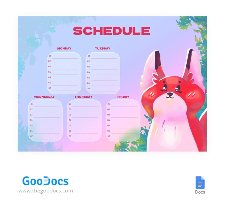Funny Weekly Class Schedule - free Google Docs Template - 10064724