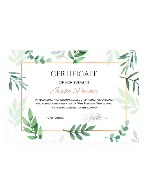 Green Leaves Certificate - free Google Docs Template - 10061965