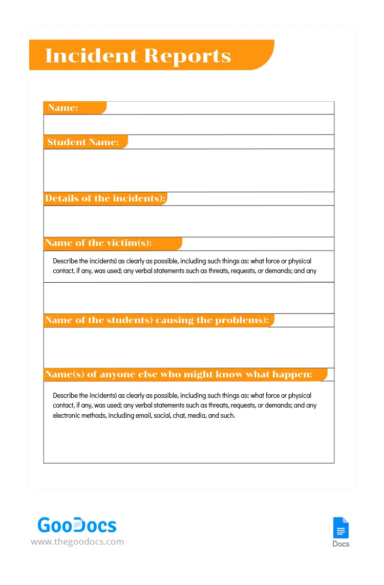 Rapport d'incident - free Google Docs Template - 10065432