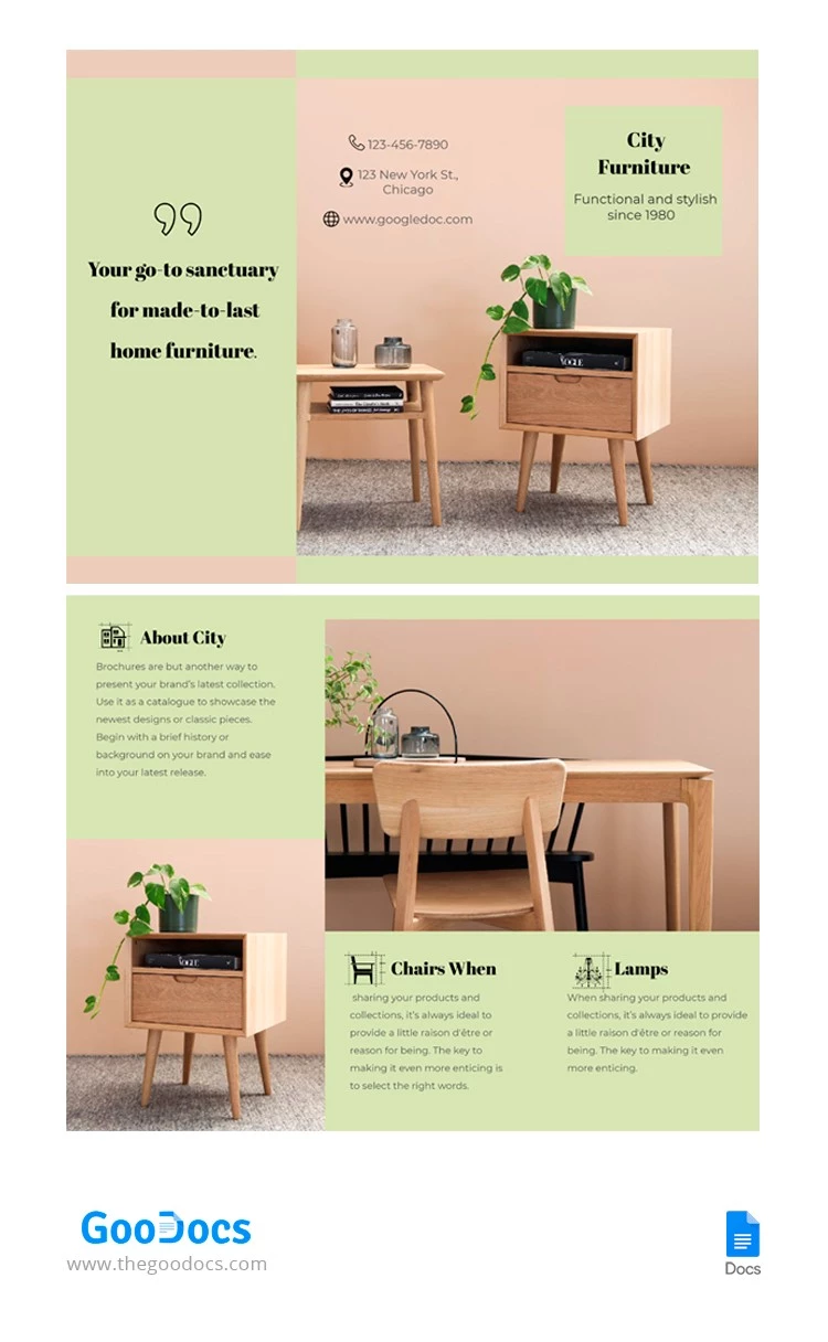 Brochure de meubles verts - free Google Docs Template - 10062201