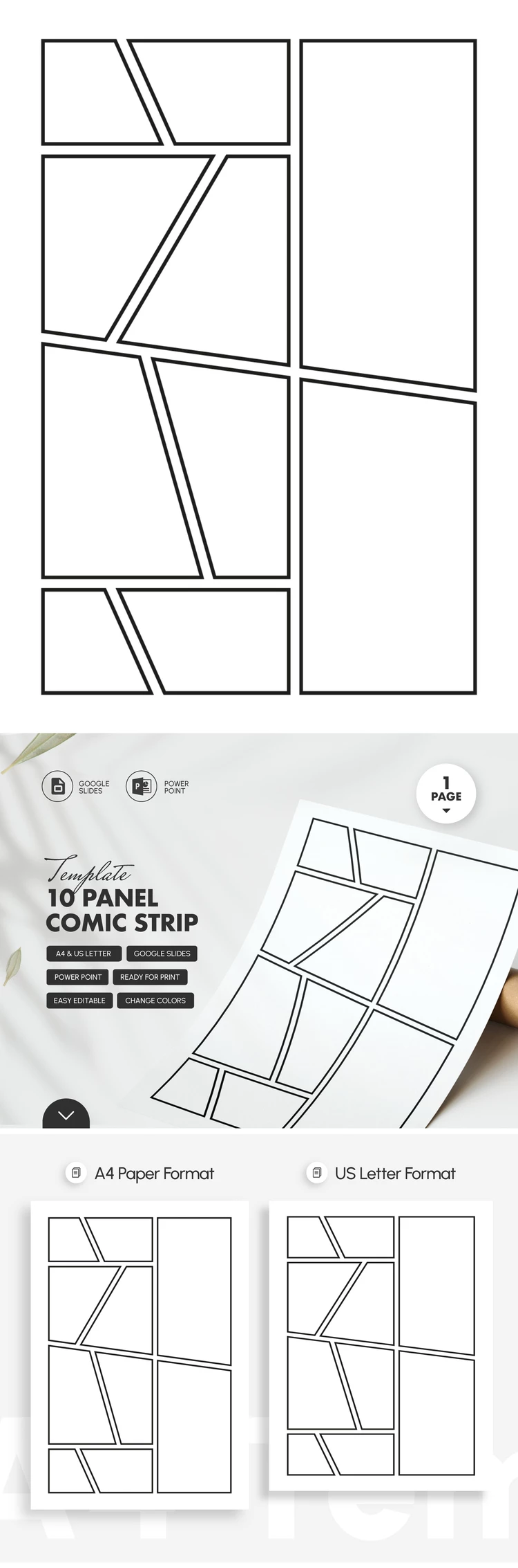 Preview of 10 Panel Comic Strip Template for Google Slides and Microsoft PowerPoint