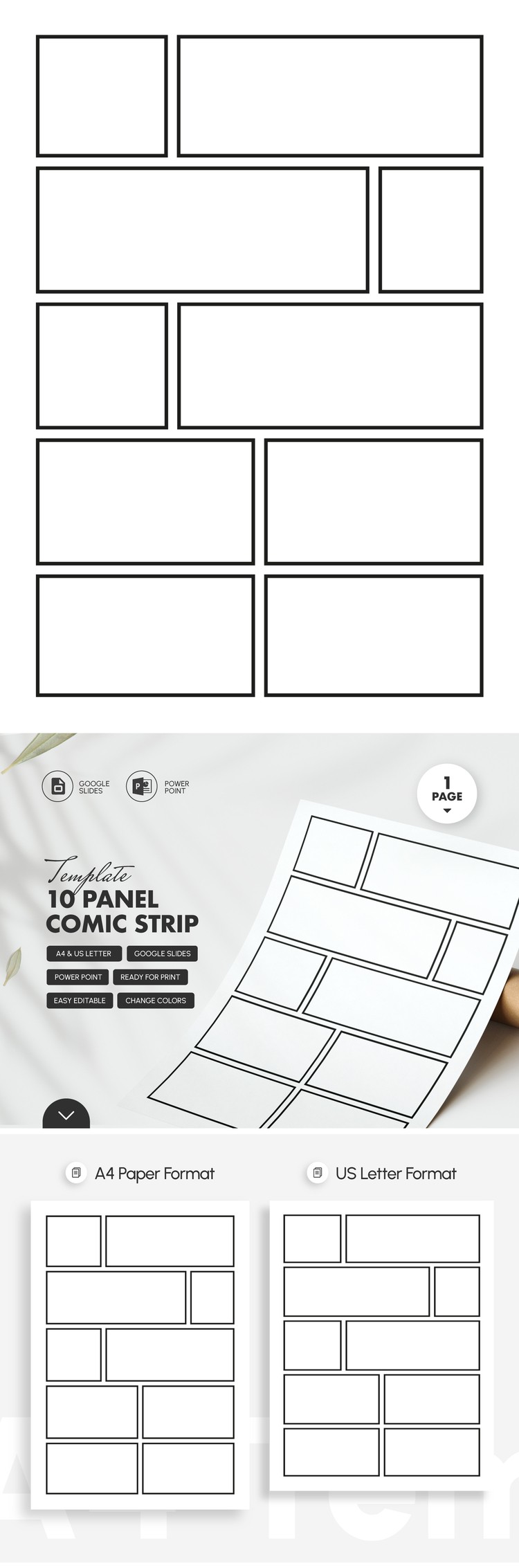 Free 10 Panel Comic Strip Template – Black & White In Google Slides