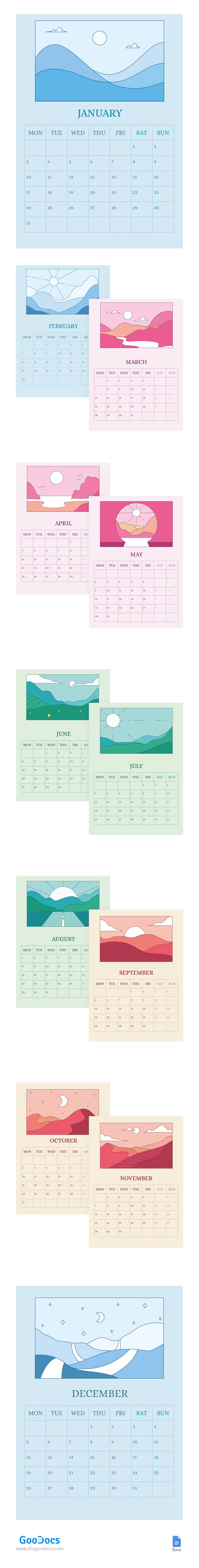 Calendario de paisajes 2022 - free Google Docs Template - 10062218