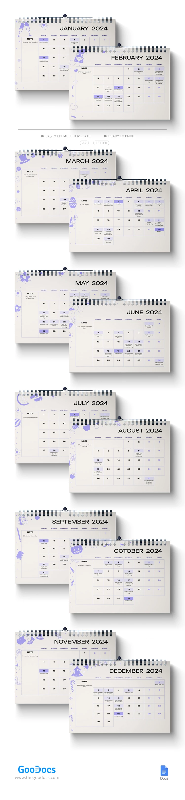 Calendrier des vacances 2024 - free Google Docs Template - 10068550