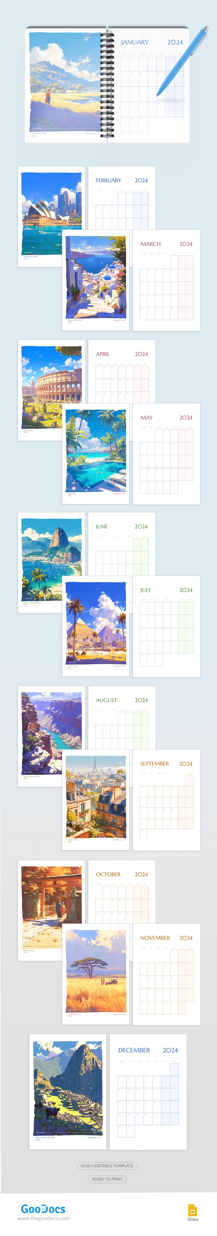 2024 Calendario mensile dei viaggi - free Google Docs Template - 10068676