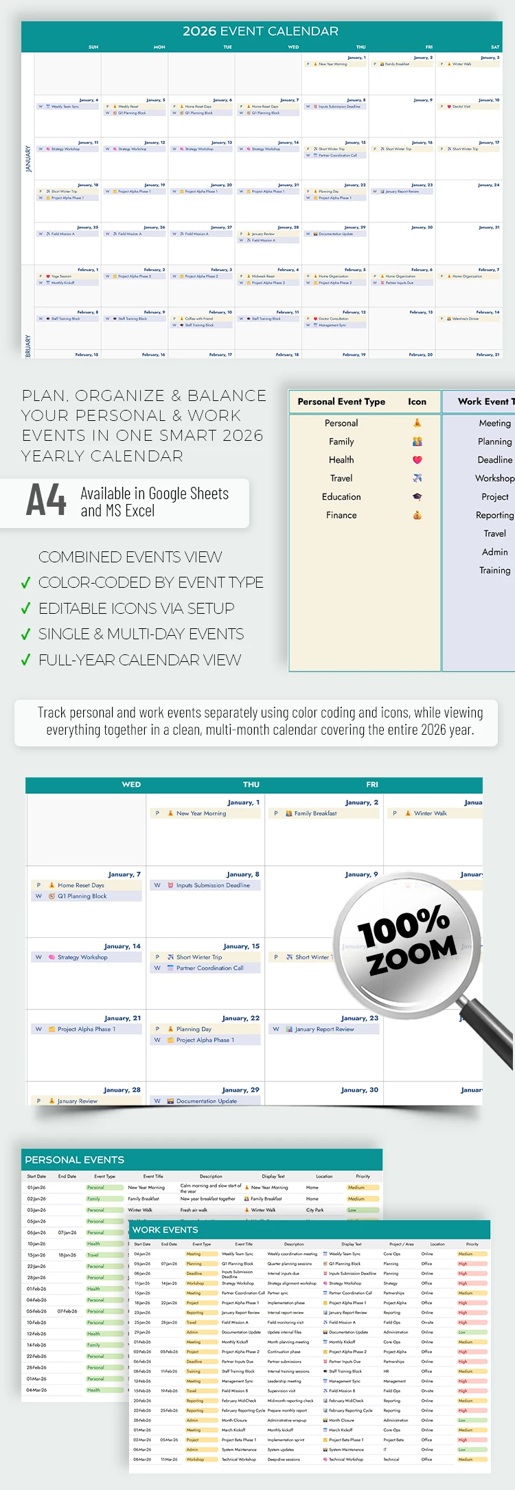 2026 Event Calendar Template for Personal & Work Events - free Google Docs Template - 10072476