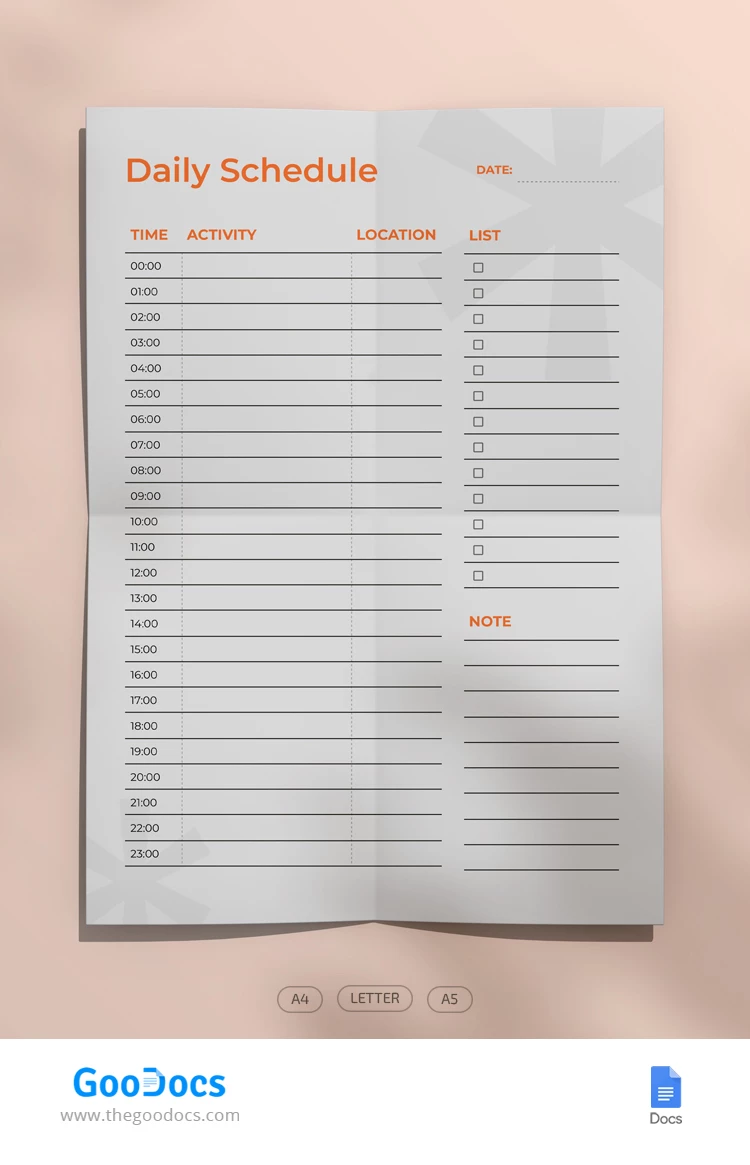 24 Hours Daily Schedule - free Google Docs Template - 10068678