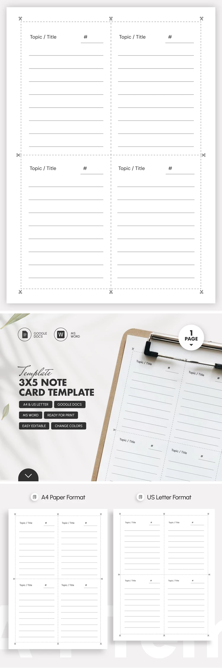 Preview of 3x5 Note Card Template for Google Docs and Microsoft Word