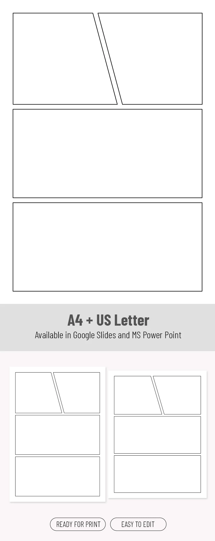 4 Panel Comic Strip Template – Black & White Layout - free Google Docs Template - 10072354