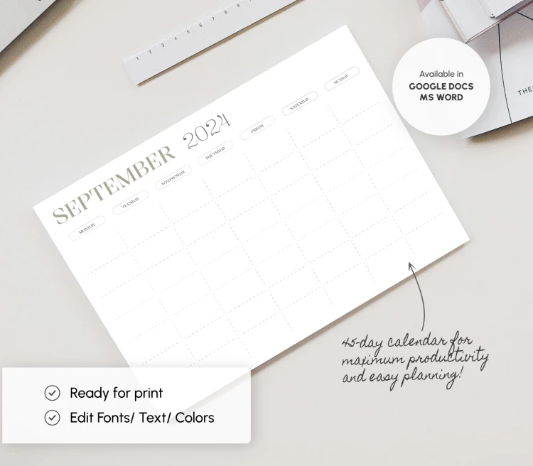 45-Tage-Kalender - free Google Docs Template - 10068918