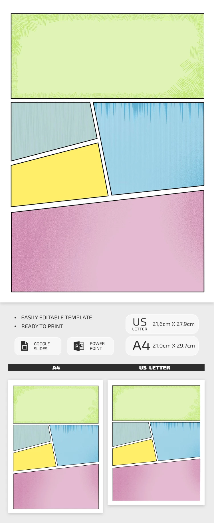 Modello di striscia comica a 5 pannelli - Versione a colori - free Google Docs Template - 10072557