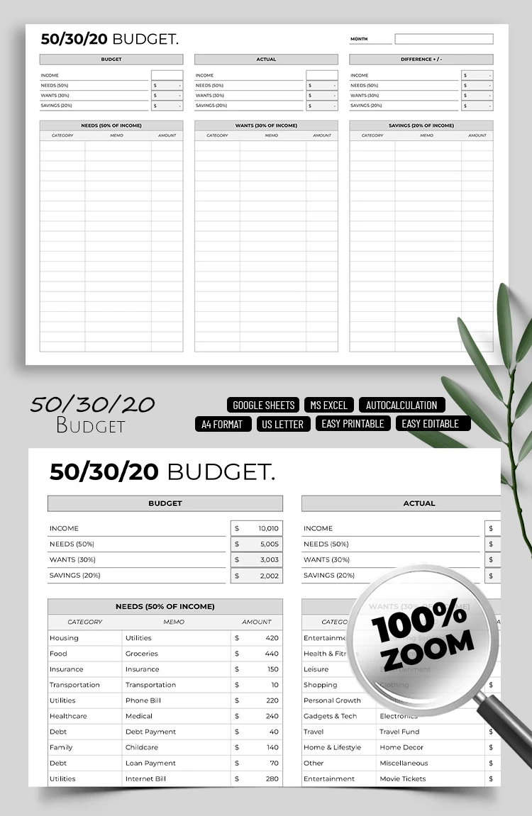 Modèle de budget 50/30/20 - free Google Docs Template - 10072041