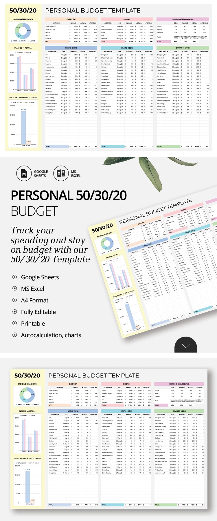 50/30/20 Personal Budget Template - free Google Docs Template - 10072275