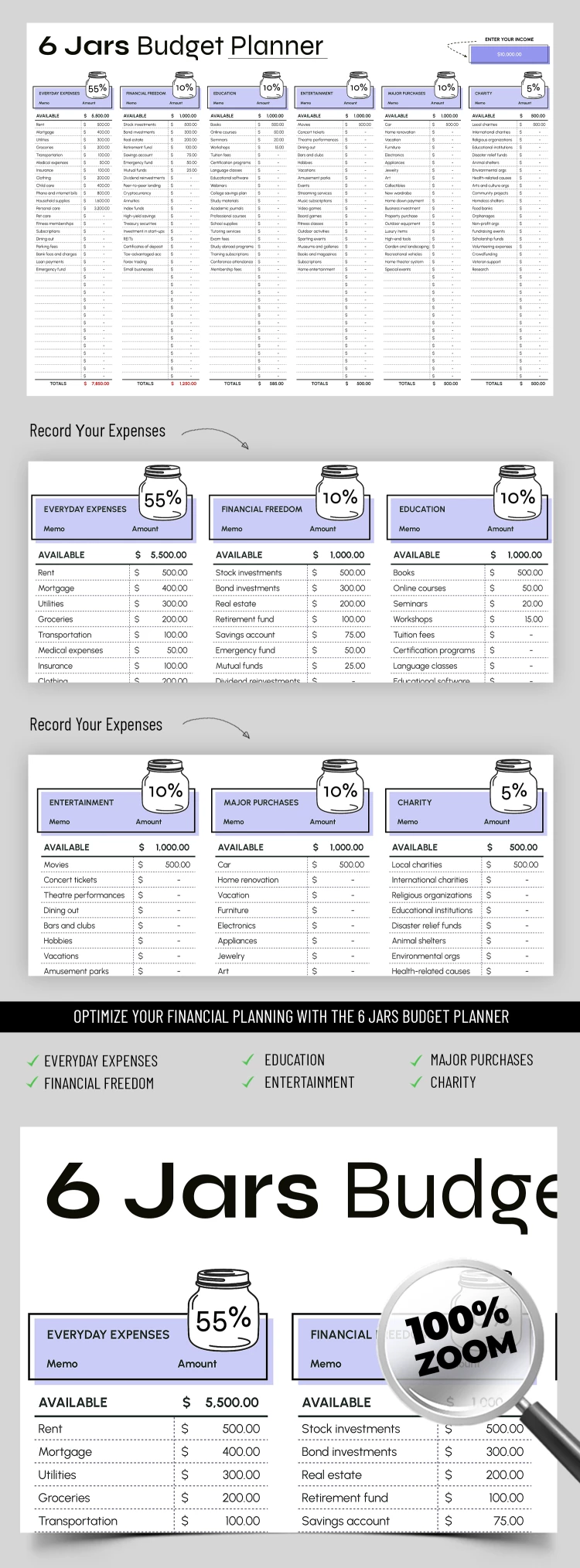 Planejador de Orçamento de 6 Potinhos - free Google Docs Template - 10069069