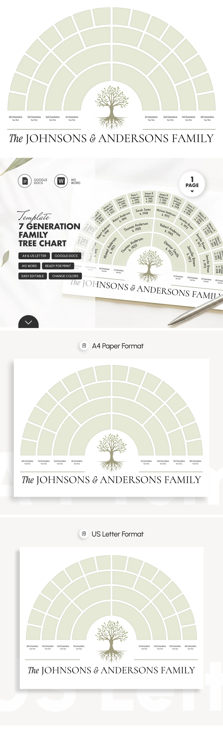 Preview of 7 Generation Family Tree Chart Template for Google Docs and Microsoft Word