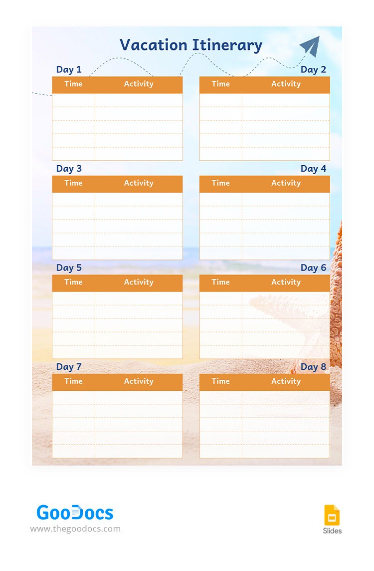 8 Days Travel Itinerary Template In Google Slides