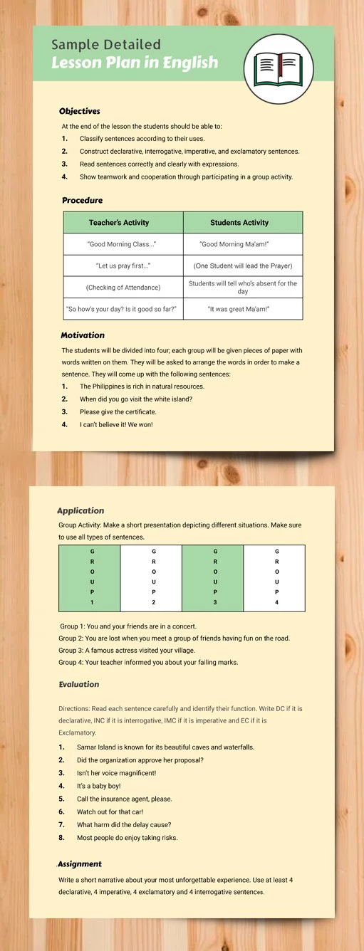 Plano de Aula Detalhado em Inglês - free Google Docs Template - 10061724