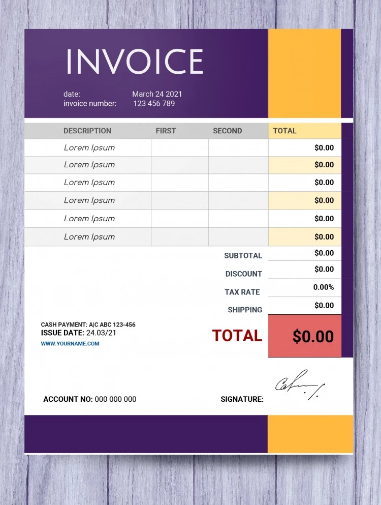 Modern Purple Invoice - free Google Docs Template - 10061659