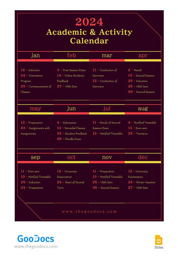 Free Academic & Activity Calendar 2024 Template In Google Docs