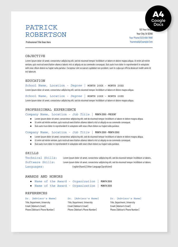 Curriculum vitae universitaire - free Google Docs Template - 10068956