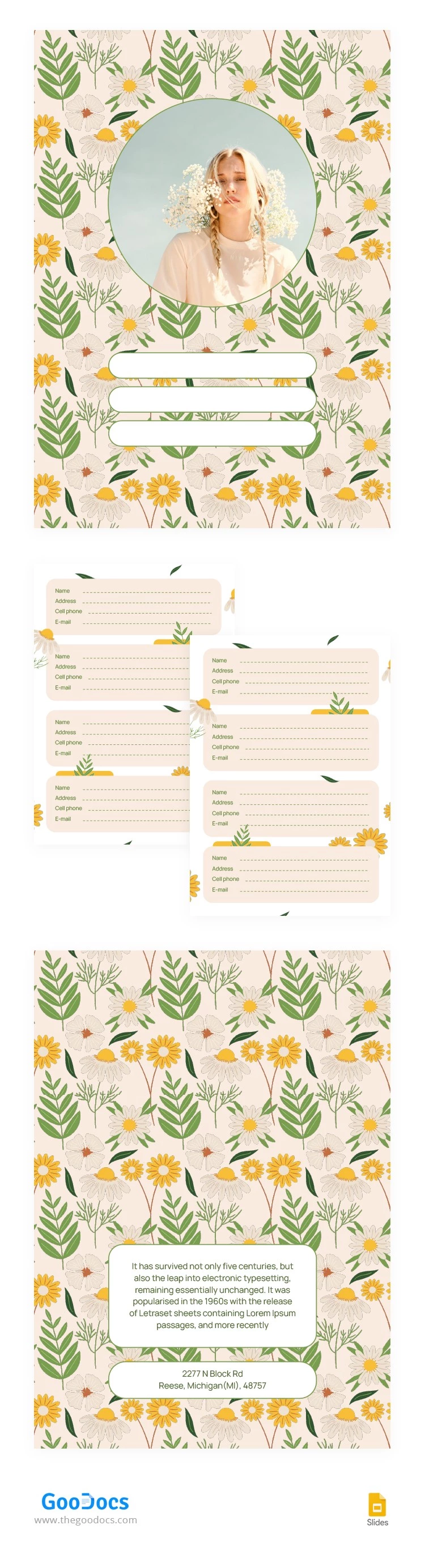 Address Book with Flowers - free Google Docs Template - 10066175