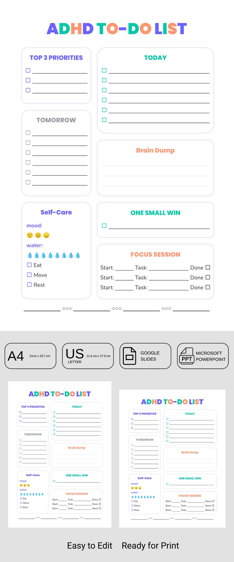 Preview of ADHD To-Do List Template for Google Slides and Microsoft PowerPoint