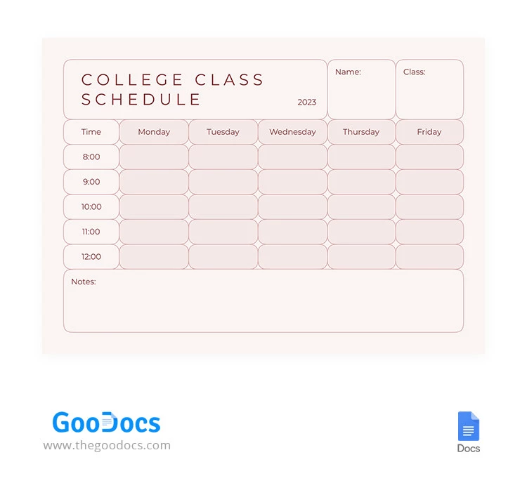 Adorable Pink College Class Schedule - free Google Docs Template - 10066260