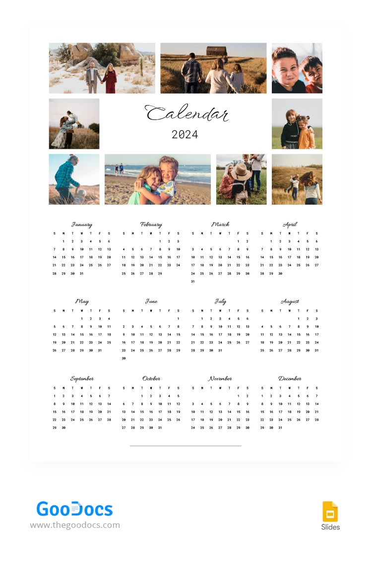 Calendario de pared de fotos 2024 - free Google Docs Template - 10068728