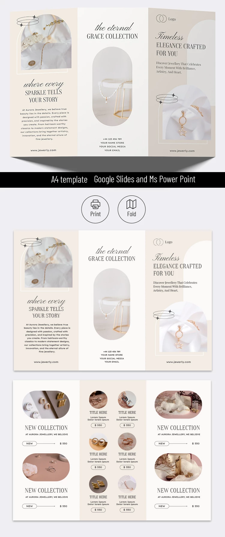 Modèle de brochure de bijoux esthétiques - Élégant et éditable - free Google Docs Template - 10071758