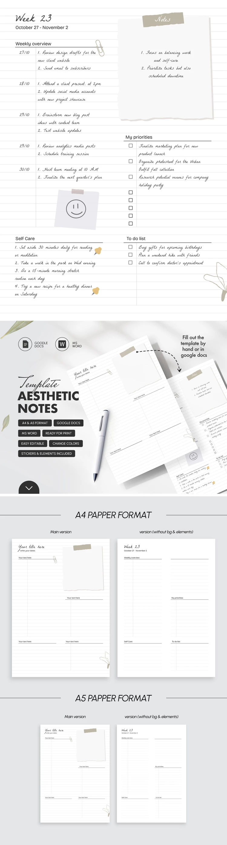 Minimalistische ästhetische Notizen - free Google Docs Template - 10069443