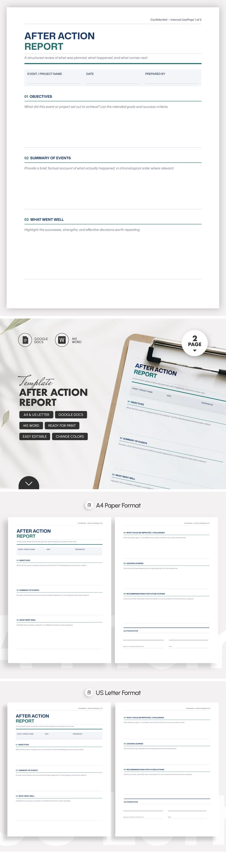 Aperçu de Modèle de rapport après action pour Google Docs and Microsoft Word