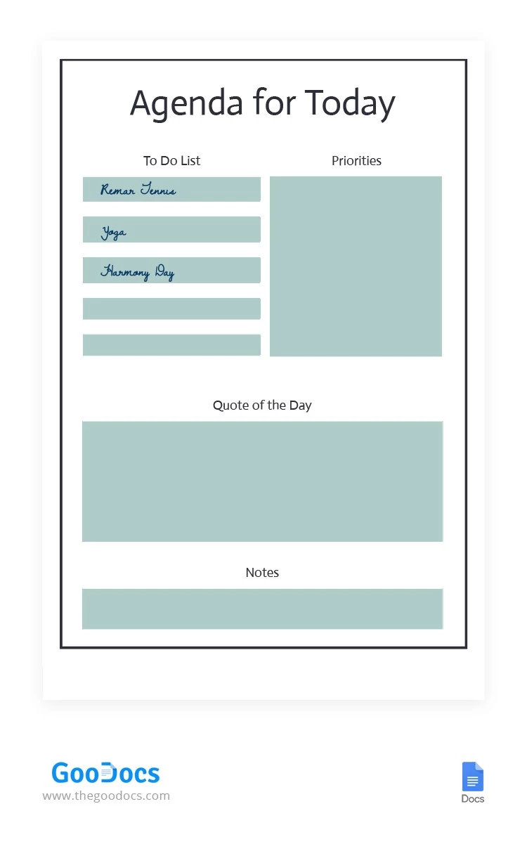 Printable White Minimalist Daily Agenda - free Google Docs Template - 10062216