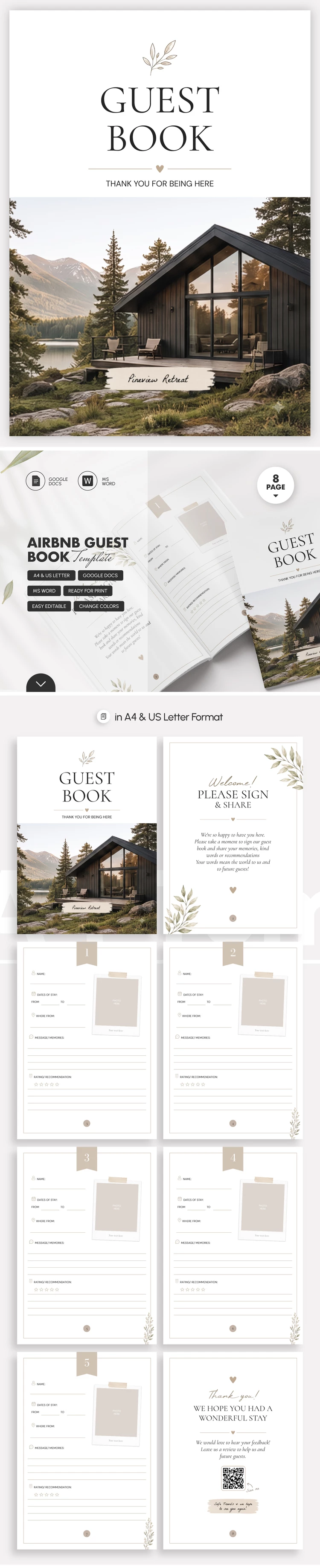 Aperçu de Modèle de Livre d'Or pour les Invités Airbnb pour Google Docs and Microsoft Word