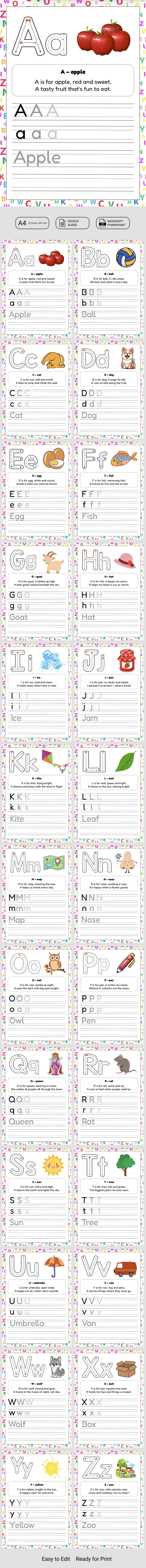 Alphabet ABC Book Template – A to Z Printable Pages - free Google Docs Template - 10071682