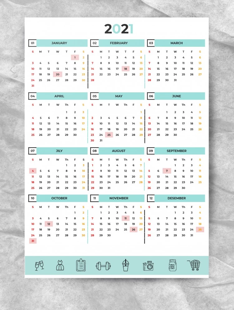 Annual Сalendar 2021 - free Google Docs Template - 10061785