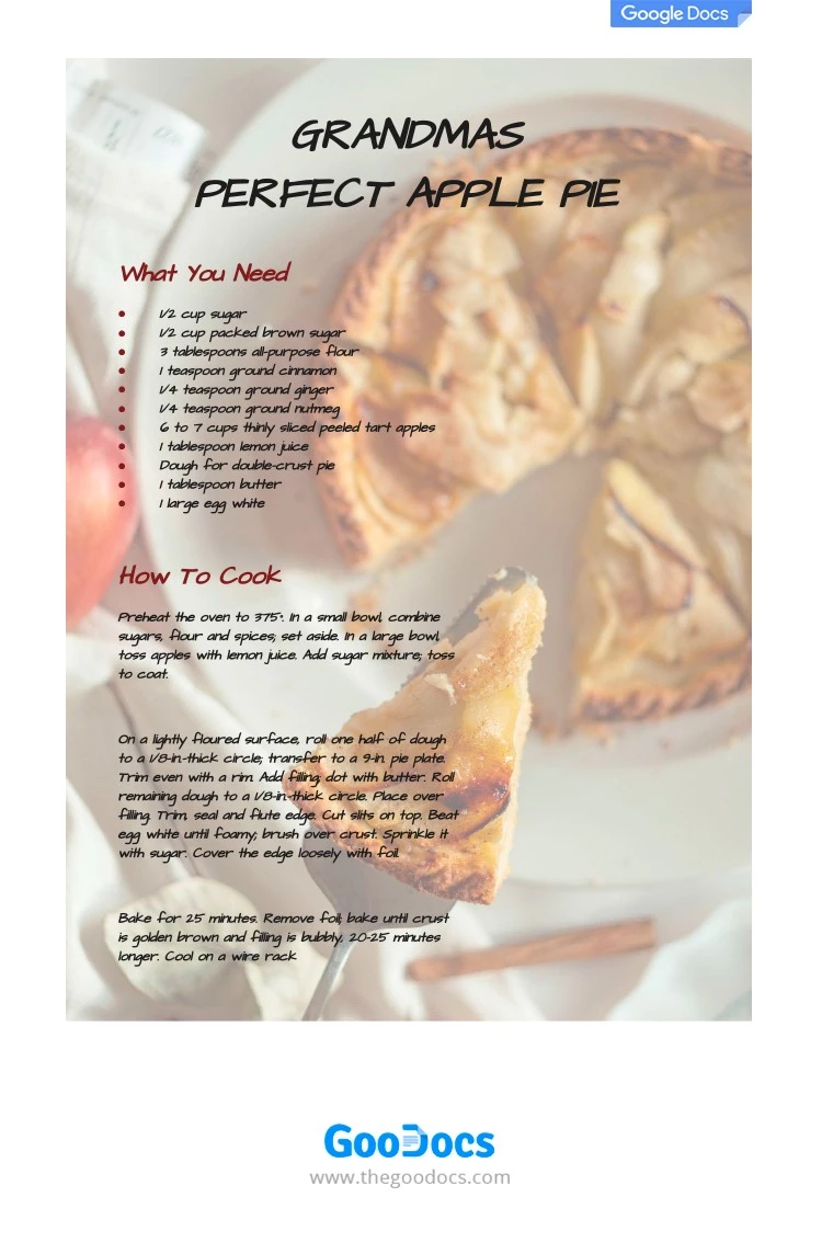 Carte de recette de tarte aux pommes. - free Google Docs Template - 10061992