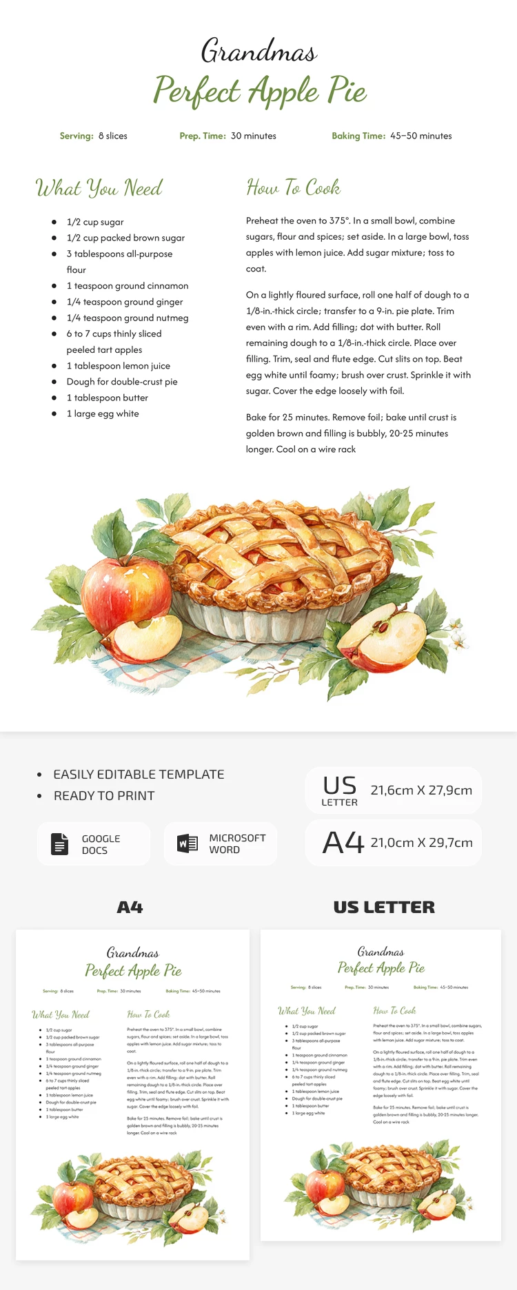 Cartão de Receita de Torta de Maçã. - free Google Docs Template - 10061992