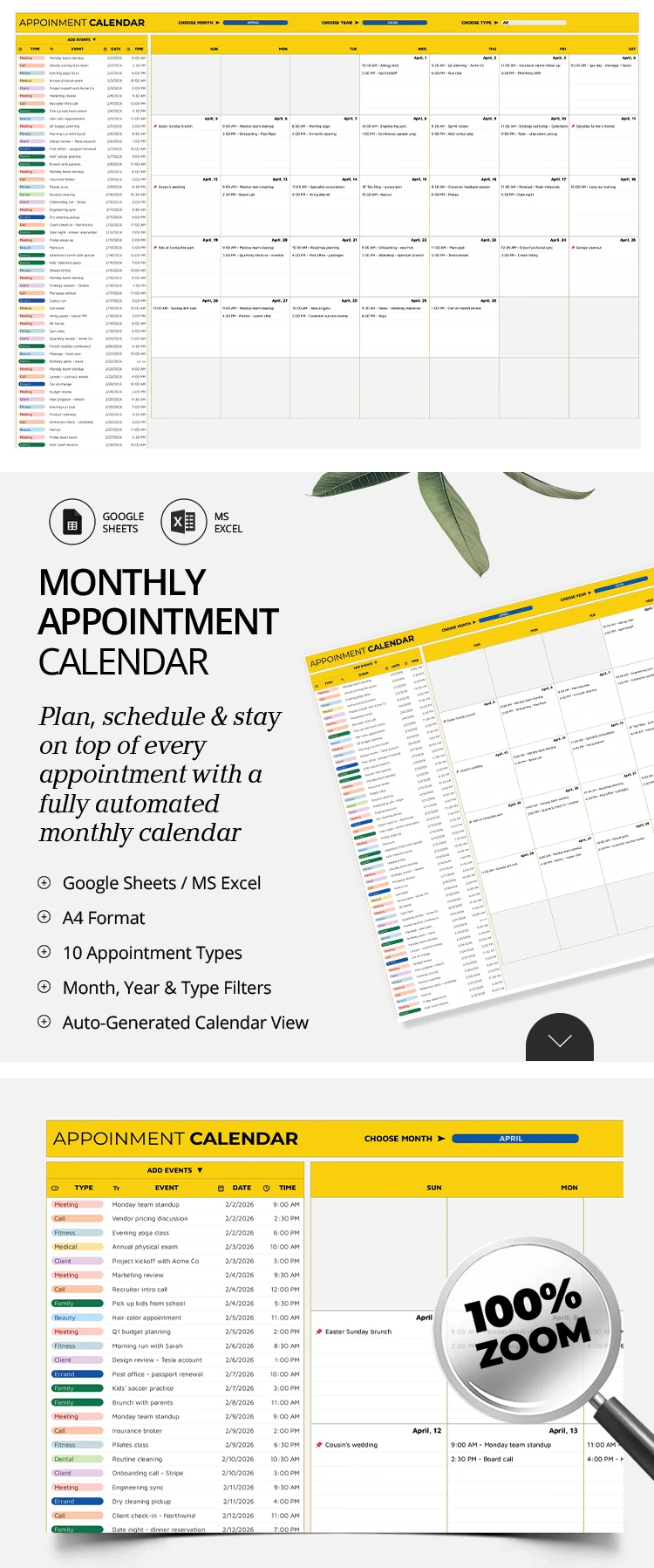 Anteprima di Modello di calendario degli appuntamenti per Google Sheets and Microsoft Excel