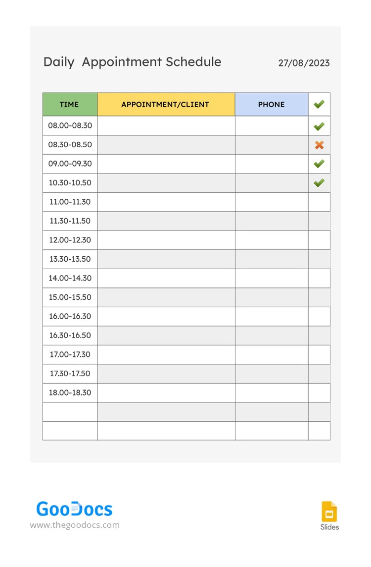 Programma di appuntamenti minimalista - free Google Docs Template - 10066440