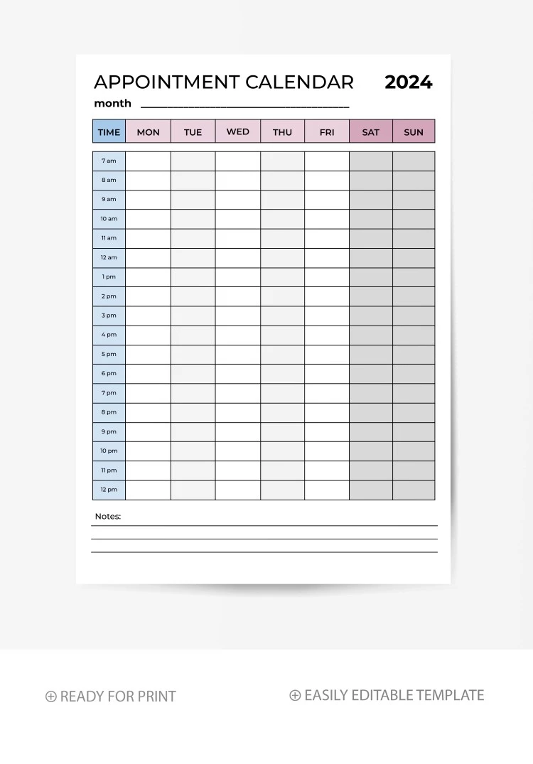 Calendrier de planification des rendez-vous - free Google Docs Template - 10069002