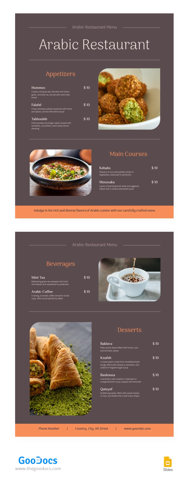 Menú de restaurante árabe - free Google Docs Template - 10067228