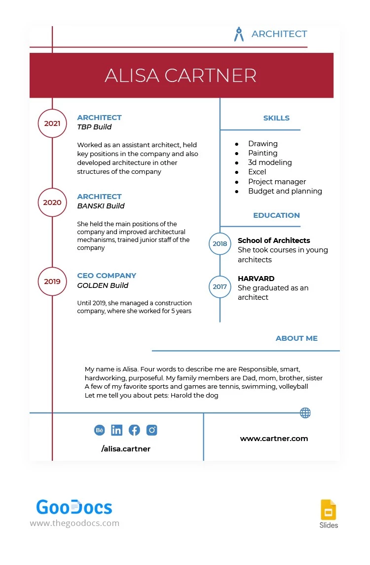 Currículum de arquitecto - free Google Docs Template - 10062891