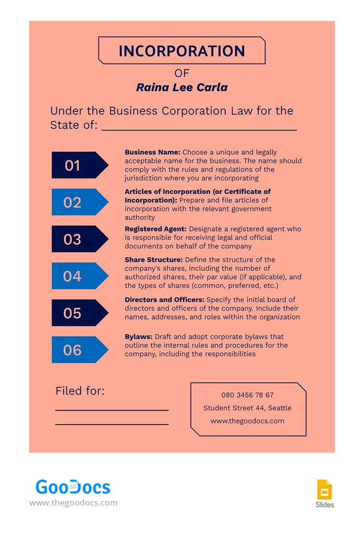 Article of Incorporation - free Google Docs Template - 10067745