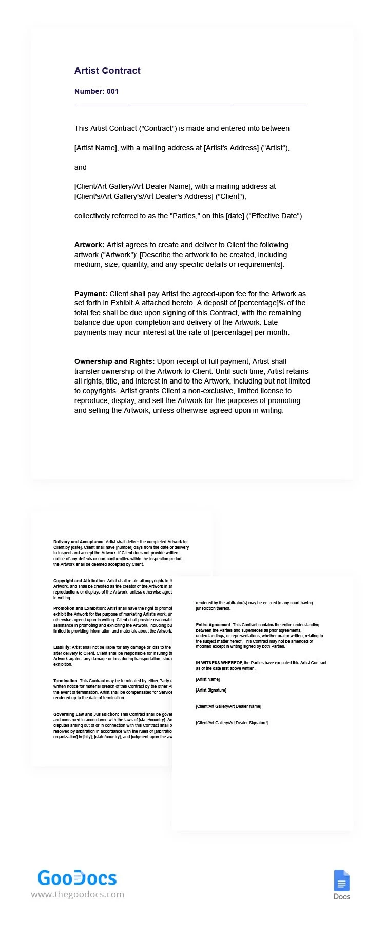 Standart Artist Contract - free Google Docs Template - 10065849