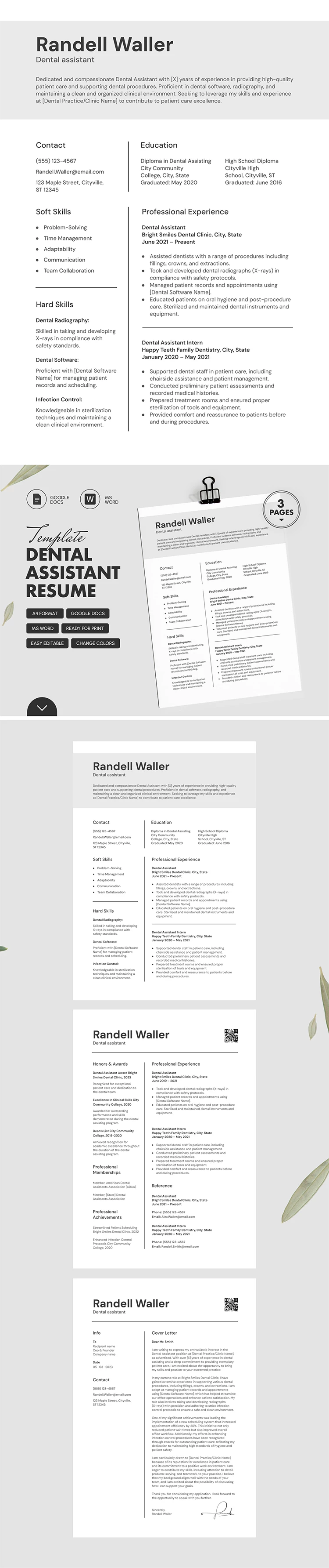 ATS Friendly Dental Assistant Resume - free Google Docs Template - 10069163